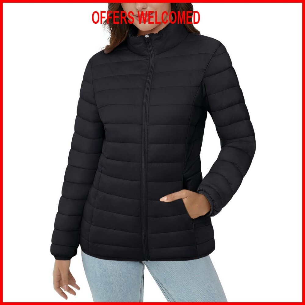 Lightweight Puffer Jacket With 4 Pockets Stand Collar Winter Fleece Coat